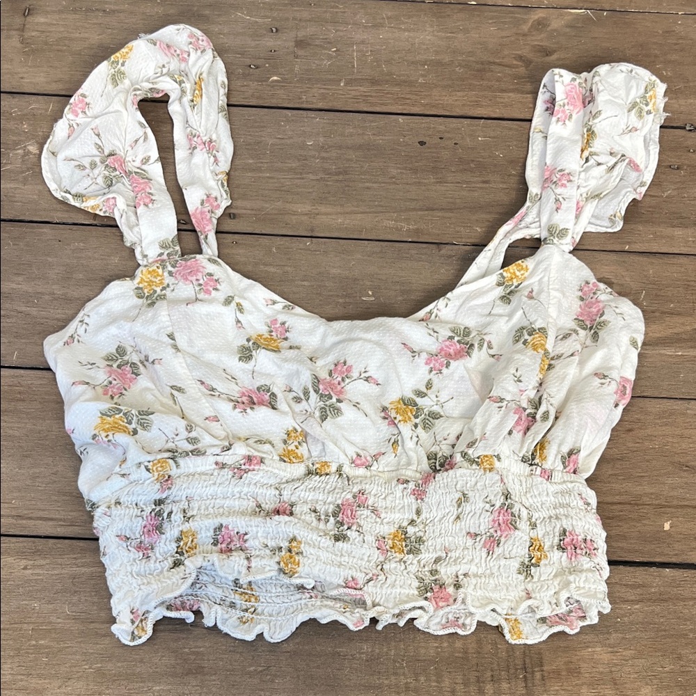 Floral Print Smocked Crop Top